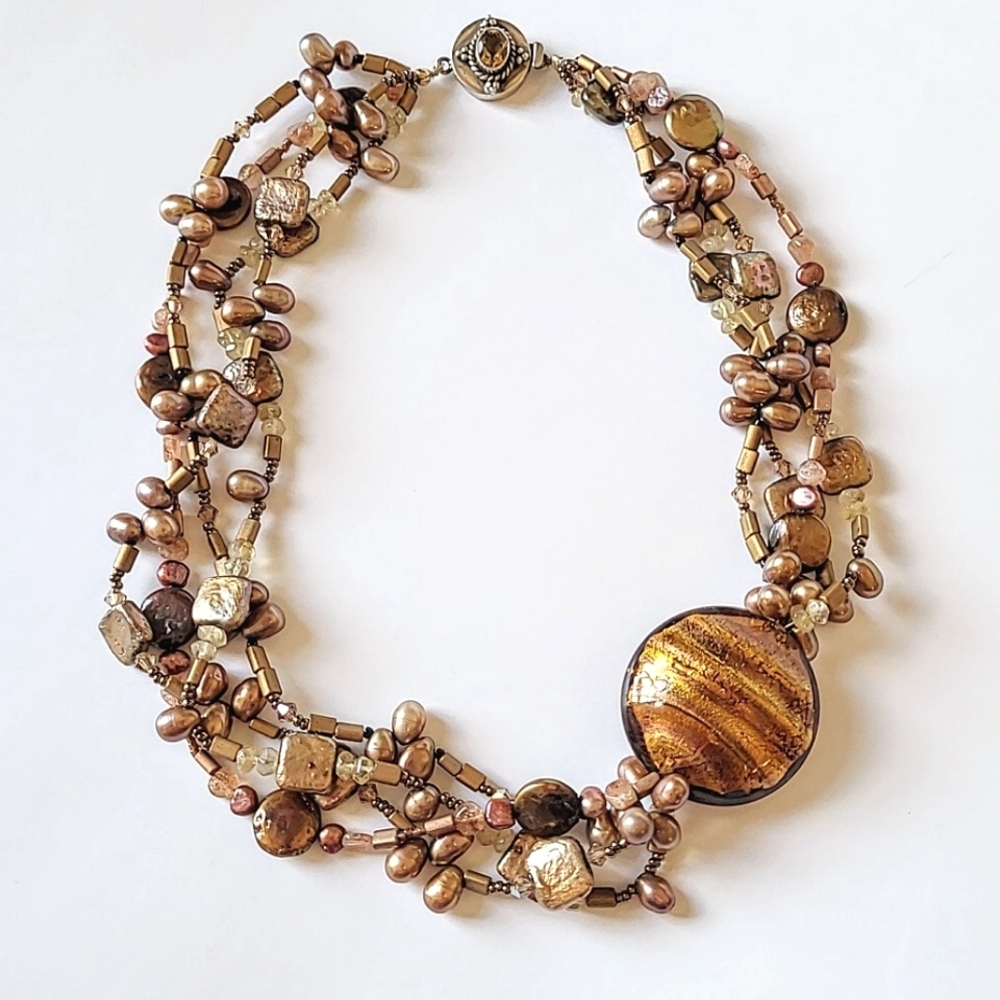 KESHI & FRESHWATER PEARL NECKLACE - 925 STERLING & CITRINE CLASP
